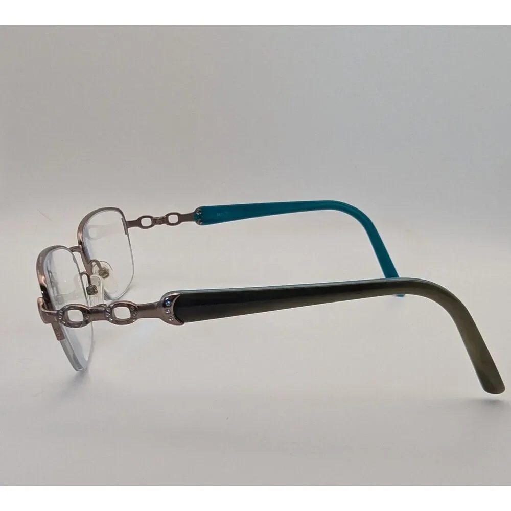 Women’s Eyeglasses Frames Rose Gold Teal Semi-Rimless Rhinestone Accent Medium